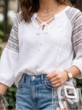 Cupio White 3/4 Sleeve Tie Front Blouse Women’s XL